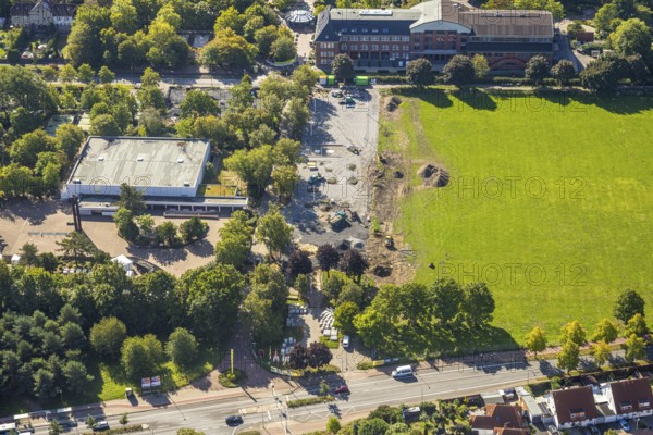 Aerial view, Freiherr-vom-Stein-Gymnasium and construction site, entrance area Maximilianpark,