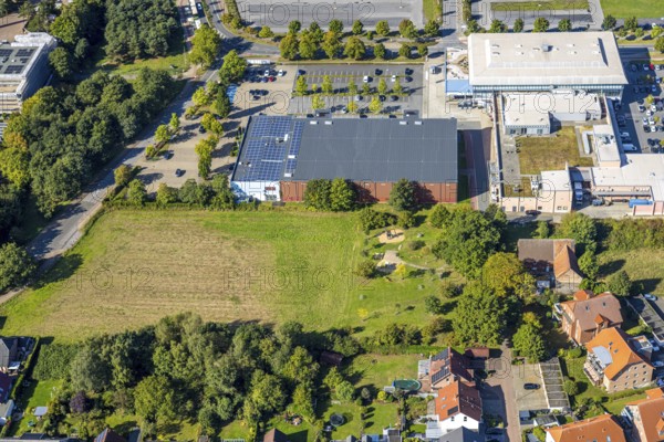 Aerial view, Westpress arena, beta Finanz Eissportarena Hamm, Lidl supermarket, Uentrop, Hamm, Ruhr