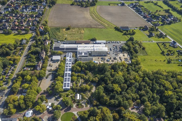 Aerial view, MaximilianPark, Maxigastro Hamm GmbH and workshop hall, Uentrop, Hamm, Ruhr area,