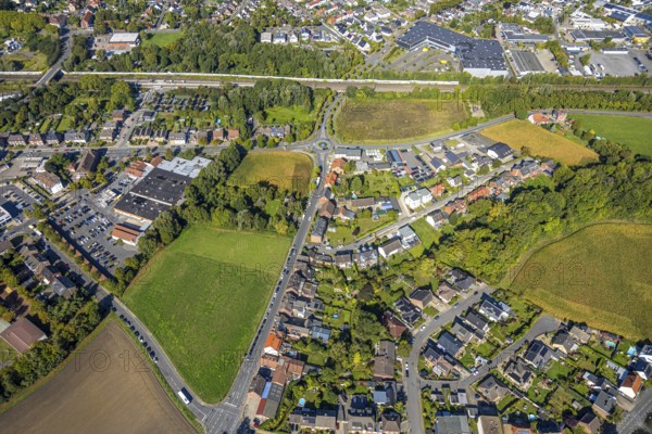 Aerial view, residential area with roundabout Vogelstraße, Frielicker Weg and Ahlener Straße,