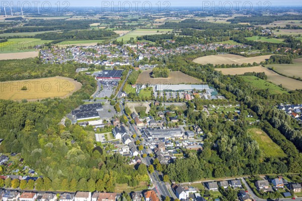 Aerial view, roundabout Sachsring and Münsterstraße, garden centre Bintig GmbH and Kaufland
