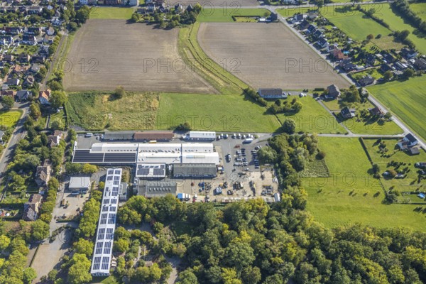 Aerial view, MaximilianPark, Maxigastro Hamm GmbH and workshop hall, Uentrop, Hamm, Ruhr area,