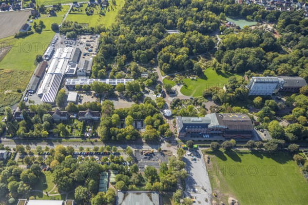 Aerial view, construction site at Freiherr-vom-Stein-Gymnasium, Maximilianpark, Uentrop, Hamm, Ruhr