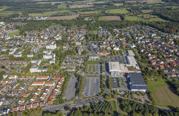 Aerial view, Ostwennemarstraße shopping centre, car parks, Uentrop, Hamm, Ruhr area, North