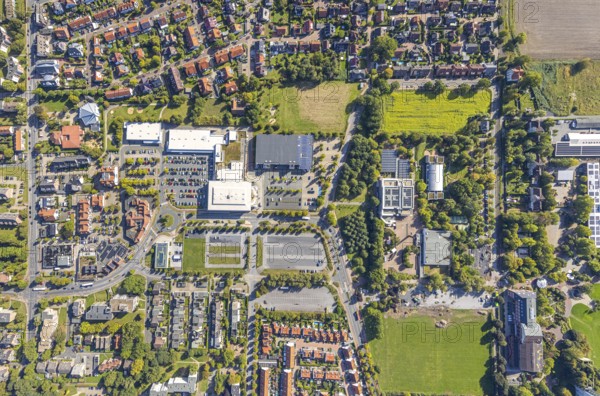 Aerial view, Freiherr-vom-Stein-Gymnasium Hamm with construction site and meadow area, entrance