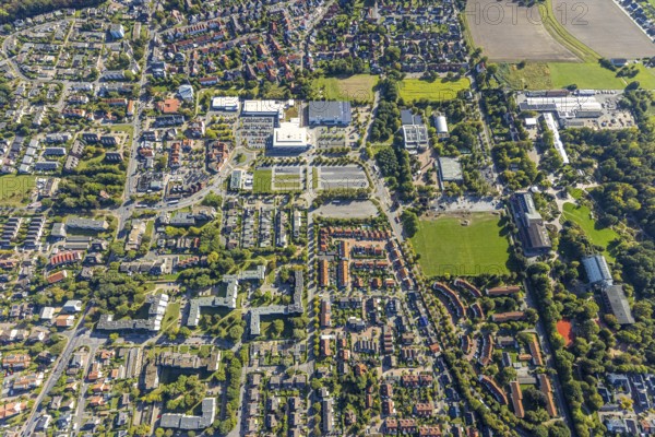Aerial view, Freiherr-vom-Stein-Gymnasium Hamm with construction site and meadow area, entrance