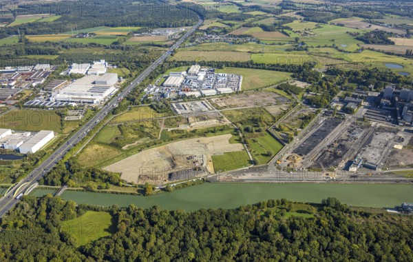 Aerial view, commercial area Siegenbeckstraße, construction site Geithe, planned motorway A2
