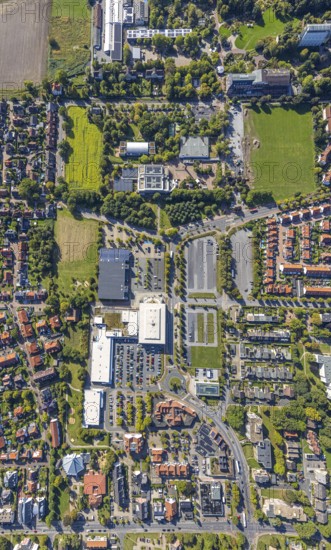 Aerial view, Freiherr-vom-Stein-Gymnasium Hamm with construction site and meadow area, entrance