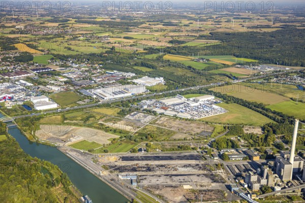 Aerial view, motorway A2 and industrial area Uentrop with Funke Kunststoffe GmbH, Datteln-Hamm