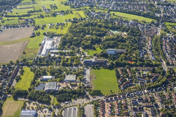 Aerial view, Freiherr-vom-Stein-Gymnasium Hamm with construction site and meadow area,