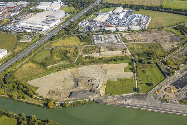 Aerial view, commercial area Siegenbeckstraße, construction site Geithe, planned motorway A2