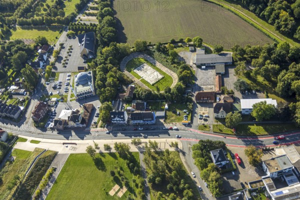 Aerial view, DitiB Ulu Camii Mosque next to the Barbara Stadium, district Herringen, Hamm, Ruhr
