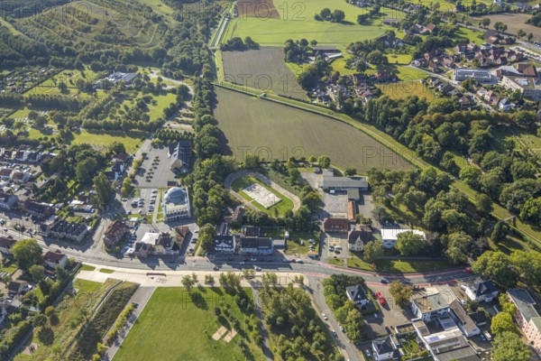 Aerial view, DitiB Ulu Camii Mosque next to the Barbara Stadium, district Herringen, Hamm, Ruhr