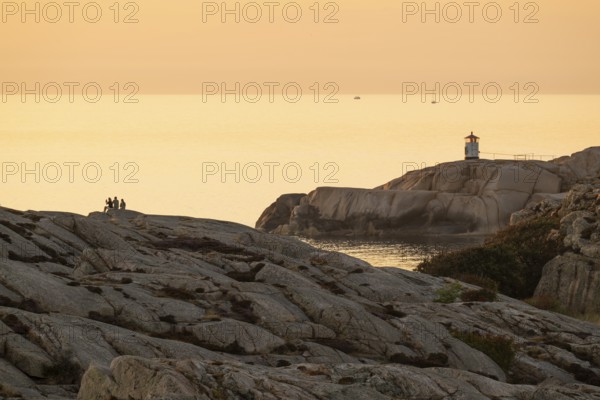 Small lighthouse at sunset, archipelago, Smögen, Smögenbryggan, Västra Götalands Län, Bohuslän,