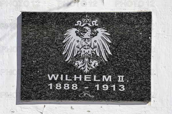 Memorial plaque on the monument to Kaiser Wilhelm II at the railway station in Aus, Karas Region,