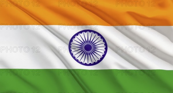The national flag of India, a tricolor with saffron, white, and green stripes, and the Ashoka