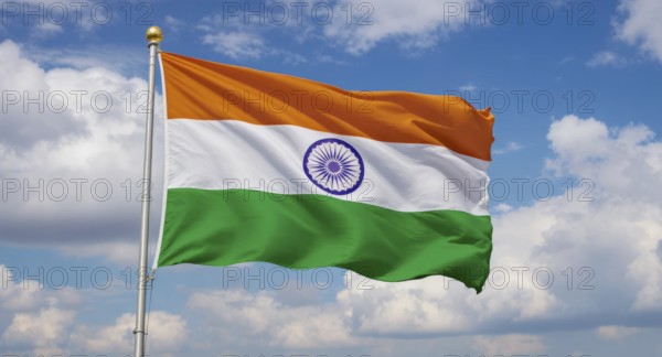 The Indian flag, a symbol of national pride, billows in the wind, showcasing its vibrant colors