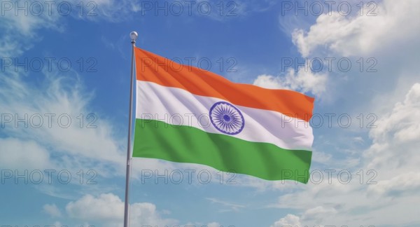 The Indian flag, a symbol of the country's identity, flutters in the wind with a vibrant display of