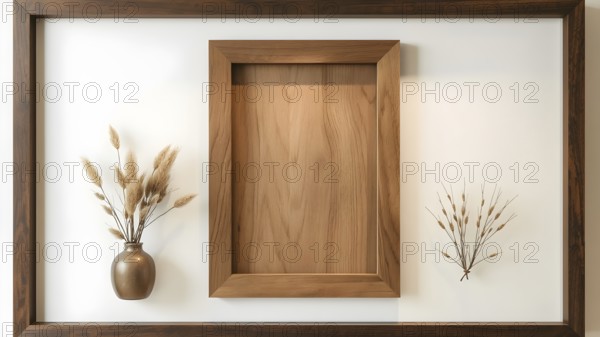 Realistic border wooden rectangular natural frame with shadow. Empty wooden frame boarder for