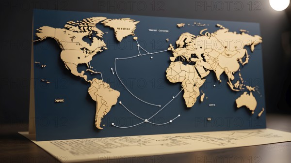 Continent world map. Outline World Map Background. Global network connection, AI generated