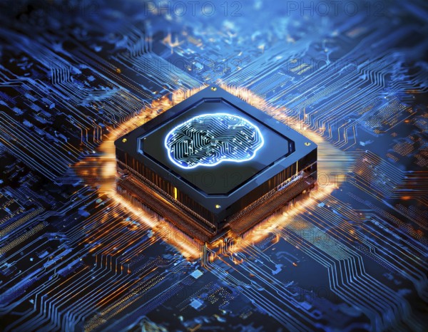 Visual representation of a modern circuit board with a glowing embedded processor, signifying