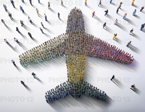 A creative illustration emphasizing teamwork and unity, depicting people arranged to shape an
