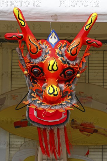 Kite festival, international kite festival, exhibition tent with Asian-style kite head, Dieppe,