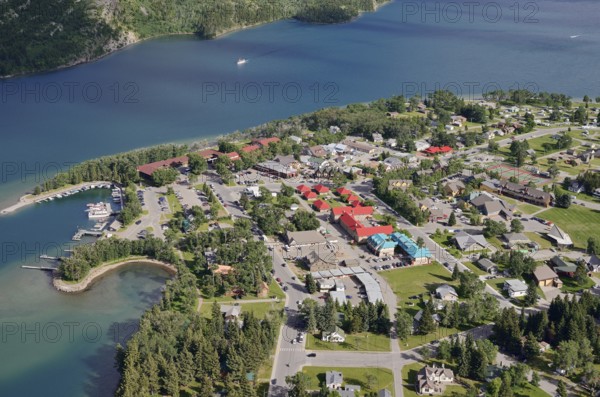View of Waterton Townsite from the Bear's Hump viewpoint, Waterton Lakes National Park, Alberta,