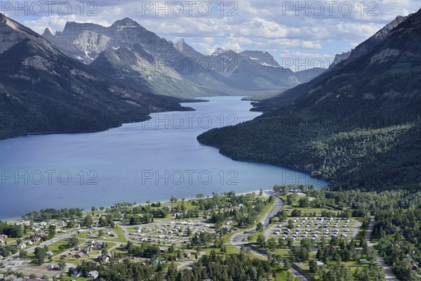 View of Waterton Townsite from the Bear's Hump viewpoint, Waterton Lakes National Park, Alberta,