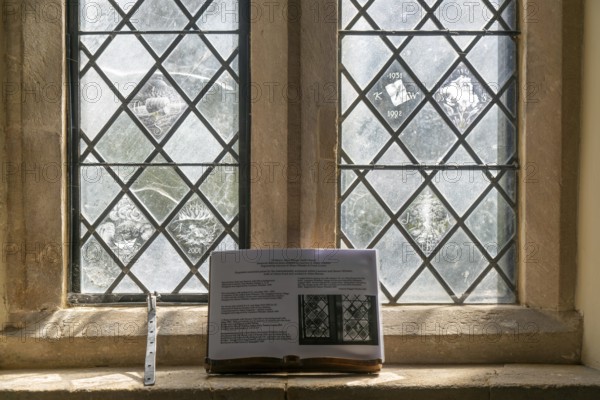 Glass engraved memorial panes, St Mary's church, Alton Barnes, Wiltshire, England, UK designed by