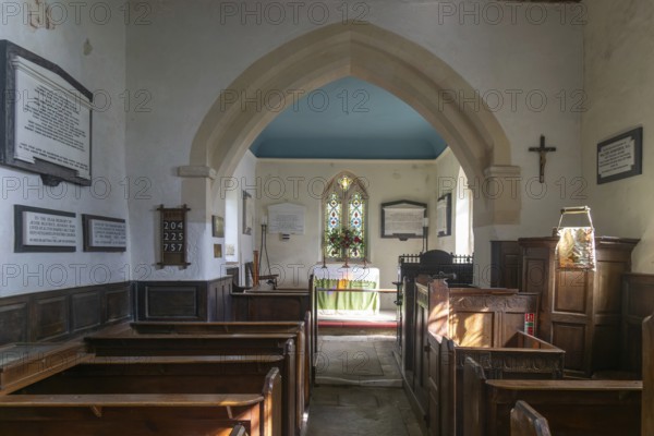 Interior of St Mary's church, Alton Barnes, Vale of Pewsey, Wiltshire, England, UK view from nave
