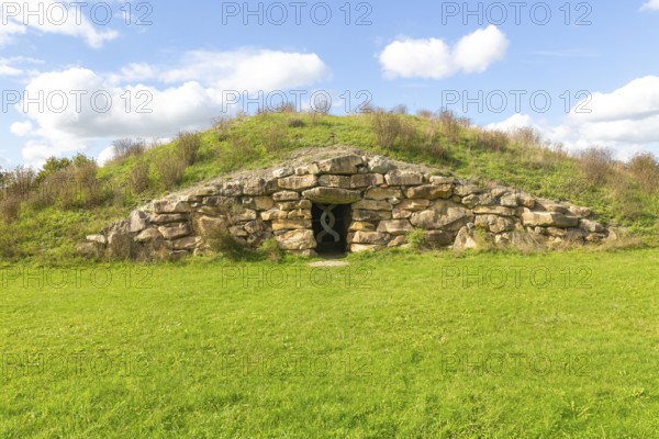 Modern-day neolithic style long Barrow burial chamber for storing cremation urns, All Cannings,