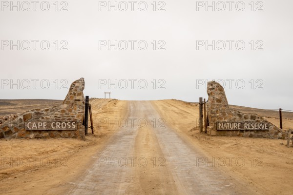 Entrance gate of Cape Cross Seal Reserve, Namibia - 29 August, 2025: leading to the famous Cape fur