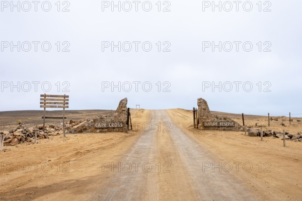 Entrance gate of Cape Cross Seal Reserve, Namibia - 29 August, 2025: leading to the famous Cape fur