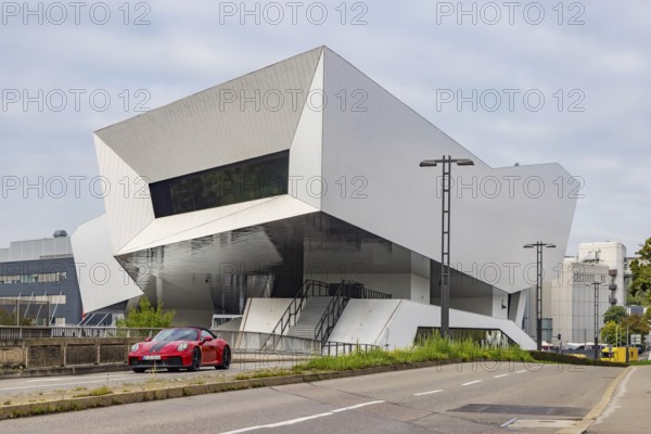 Porsche Museum Stuttgart, rear view. Sports car from Porsche. Zuffenhausen, Stuttgart,