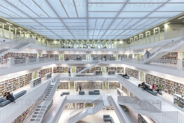 Stuttgart City Library at Mailänder Platz, interior view. Europaviertel Stuttgart. Stuttgart,