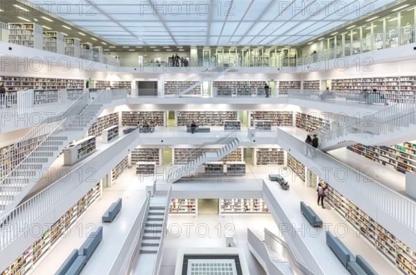 Stuttgart City Library at Mailänder Platz, interior view. Europaviertel Stuttgart. Stuttgart,
