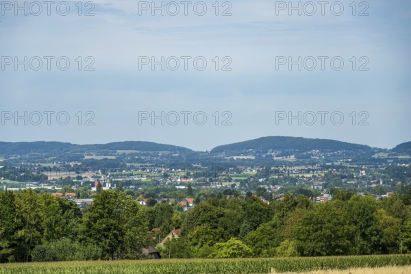 A panoramic city view with hills and trees on the horizon, Bielefeld, Westphalia, North
