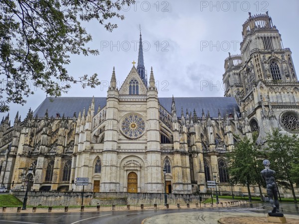 The magnificent Flamboyant Gothic Orleans Cathedral of the Holy Cross on a rainy day. French