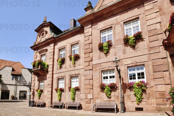 Ettlingen, Germany - August 13th 2025: Part of Ettlingen city hall (Rathaus) in Germany. Historic