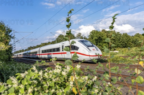 Train traffic on one of the busiest railway lines in Germany, ICE train between Duisburg and