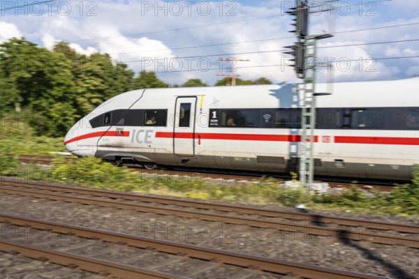 Train traffic on one of the busiest railway lines in Germany, ICE train between Duisburg and