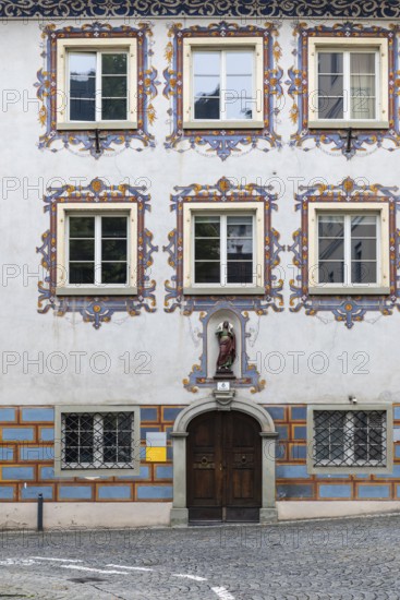 Historic building, façade with painting, St Nicholas Cathedral Parish, Feldkirch, Vorarlberg,