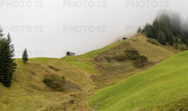 Misty scenery around Warth, a municipality in the district of Bregenz in the Austrian state of
