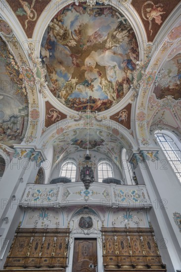 Church of St Gallus and Ulrich, side gallery and ceiling frescoes, Kisslegg, Allgäu,