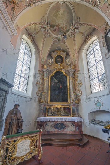 Church of St Gallus and Ulrich, side altar with the relic of St Clement, Kisslegg, Allgäu,