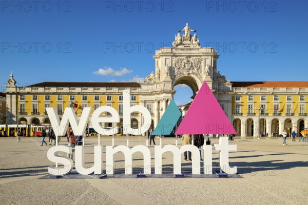 Nov 13, 2024 - Lisbon, Portugal: Web Summit installation in Praca do Comercio with famous Rua