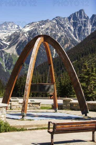 The Rogers Pass with the commemorative arch marking the location where the Trans Canada Highway was