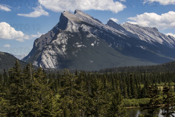 The distinctive shape of Mount Rundle found inside Banff National Park in Alberta, Canada, North