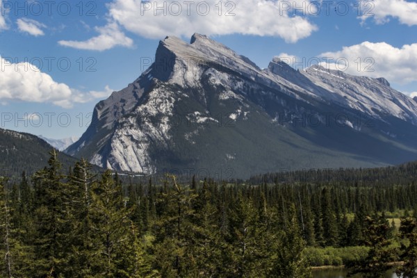 The distinctive shape of Mount Rundle found inside Banff National Park in Alberta, Canada, North